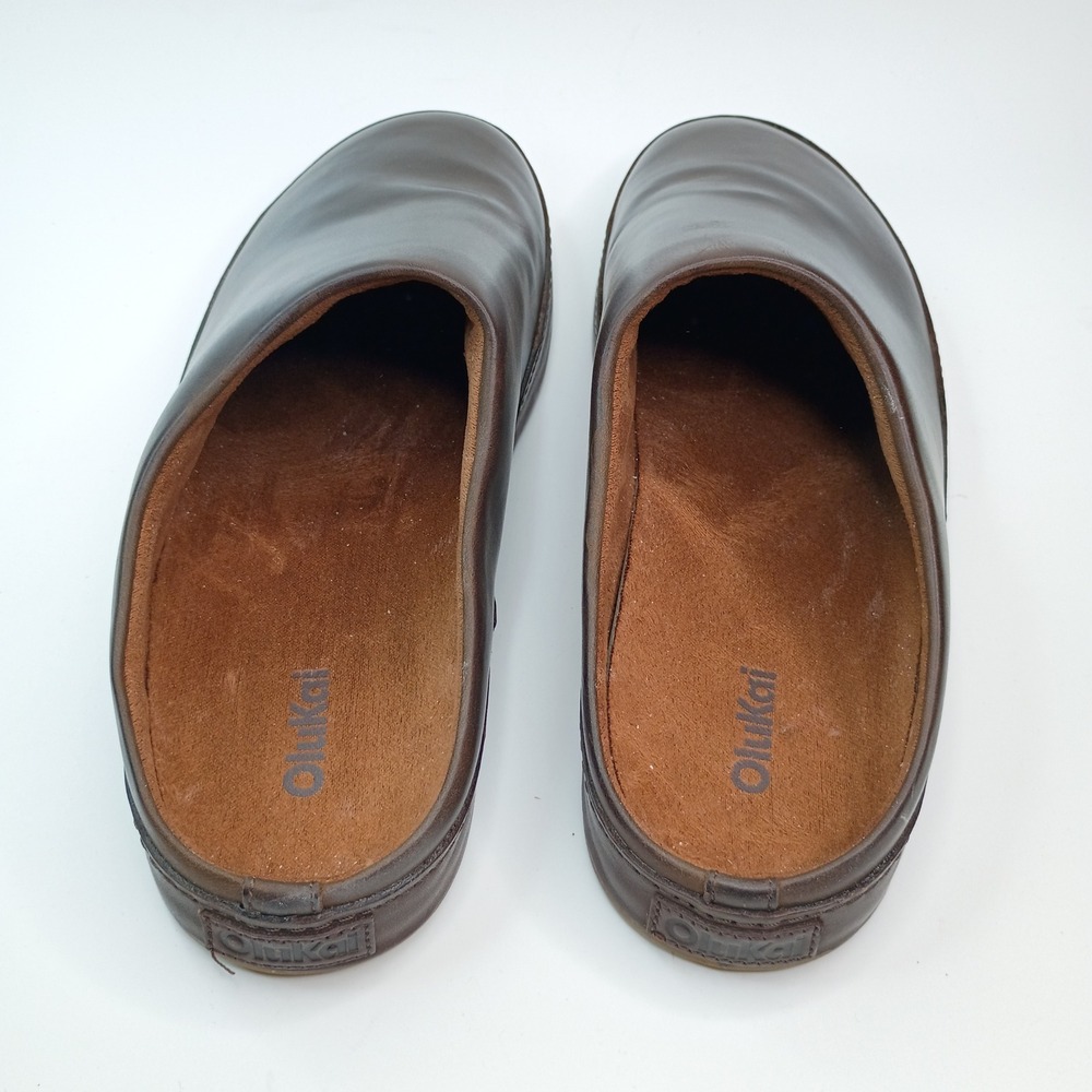 OluKai Ku'u Dark Java Brown Leather Slide Slippers Mules Mens Size 13 10562-4848 - Picture 5 of 8